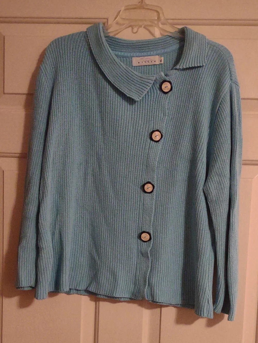 Willow Light Blue Ribbed Button-Front Cardigan - Picture 1 of 9